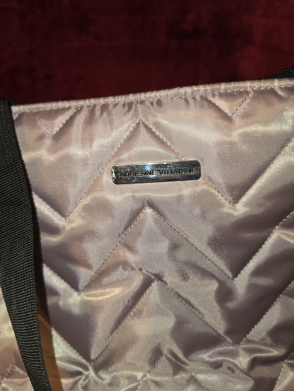 Adrienne Vittadini Quilted Satin Tote Bag with Black Straps - Blush Pink - Picture 3 of 4